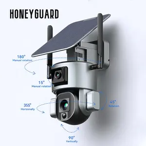 HONEYGUARD CCTV 4K HD 10X Zoom nirkabel, kamera IP keamanan kekuatan tenaga surya luar ruangan, lensa ganda lensa CCTV 4G tenaga surya PTZ