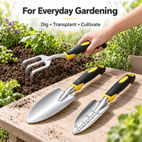 Ensemble d'outils de jardinage robustes 3 pièces avec poignée ergonomique en acier inoxydable : truelle, râteau et transplanteur pour le jardinage