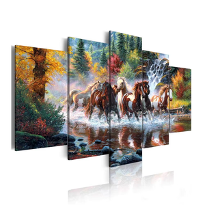 5 pièces Art déco Animal <span class=keywords><strong>cheval</strong></span> peinture <span class=keywords><strong>à</strong></span> l'huile sur toile impression étanche et écologique personnalisé - Product Image 1