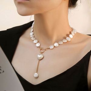 European American Single-Layer Baroque Imitation Pearl Gold Plated Women's Love Pendant <b>Cross</b>-Border Buddhism Necklace Suit - Product Image 2