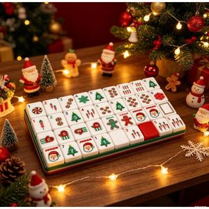 Factory Sales Red Green Contrast Christmas Themed Custom <b>Mahjong</b> Tiles Christmas Festive <b>Mahjong</b> <b>Set</b> - Product Image 3