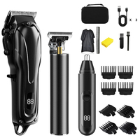Tondeuse à barbe et à nez sans fil complète pour hommes, rechargeable par USB, kit de coupe de cheveux noir, tondeuses