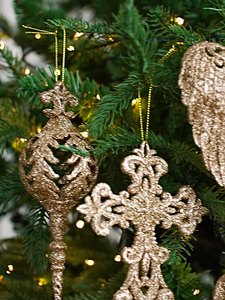Crucifijo Colgante para Árbol de Navidad, Adornos de Copos de Nieve Navideños con Alas de Ángel y Brillo Champán para Decoración de Árboles de Navidad - Product Image 4