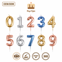 Bougie d'anniversaire numérique 3D en métal personnalisée, couleur métallique, chiffres 0-9, qualité alimentaire, pour la décoration de fête d'anniversaire
