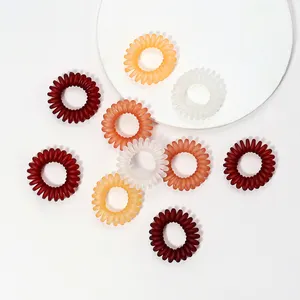 5pcs/set Small Size Matte Color Brown Transparent Telephone Elastic Hair Ties for kids