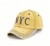 데님 6패널 야구 모자 블랙 실버 라인스톤 NYC 레터 패턴 조절 가능 다양한 색상 야외 여행용 맞춤 제작 가능