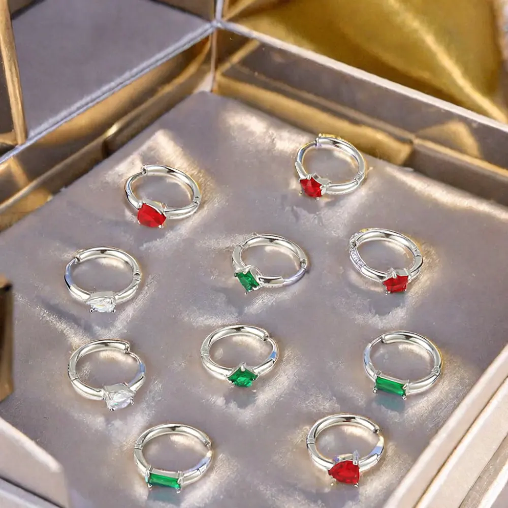 OUMI תכשיטים מותאמים אישית זירקון טיפת חישוק עגילי כסף נירוסטה חישוק עגילים מתכווננים לנשים