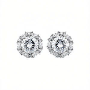 Boucles d'oreilles clous en argent 925 blanc E2778, forme fleur, sertissage griffe, bijoux classiques de mariage pour femme - Product Image 1