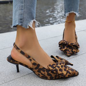 Summer 2026 New Product-Sourced High-Heeled Pointed-Toe Leopard Print Glitter <b>Bow</b>-Back Outdoor Sexy Stiletto Heel <b>Sandals</b> - Product Image 4