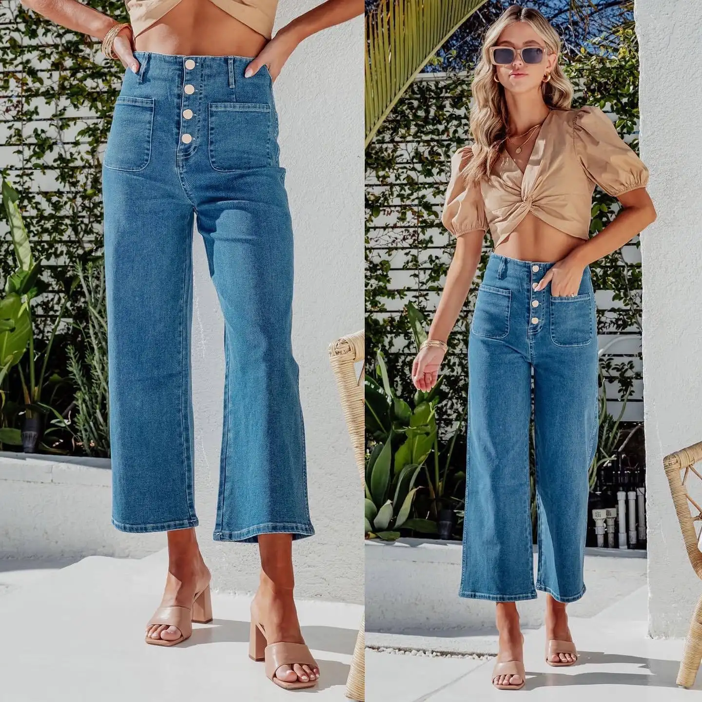 Großhandel Hosen Frauen Pantalon Jeans Hohe Taille Skinny Pants Flared Denim Jeans