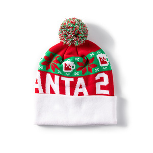 หมวกคริสต์มาสแฟชั่นพร้อมไฟหลากสี หมวกถักปักลายหลากสีสั่งทำพิเศษ หมวกอะคริลิคปักลายตามสั่ง - Product Image 4