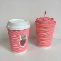 Gobelets en papier jetables ondulation rose personnalisables Matériau kraft écologique Tailles 4 oz à 16 oz pour le café et le vin