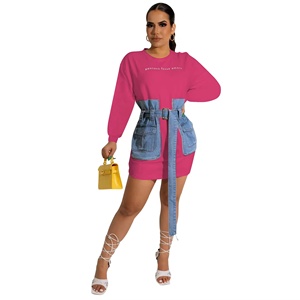 2024 automne lettre brodée cravate courte à manches longues robes robe <span class=keywords><strong>en</strong></span> jean femmes robe <span class=keywords><strong>en</strong></span> jean - Product Image 4