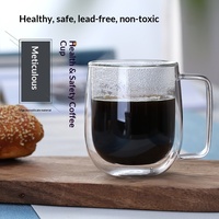 Tasse à thé en verre à double paroi avec poignée, tasse à café transparente résistante à la chaleur, vente en gros d'usine
