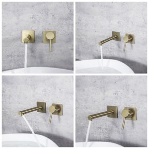 صنبور حوض نحاسي في الجدار مخفي للوجه مسدس ماء ساخن وبارد سلك رمادي رسم صف ذهبي مدمج لغسيل الوجه - Product Image 2