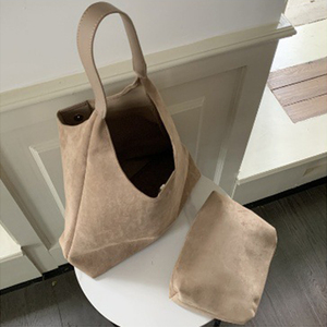 2PCS/Set Vintage <strong>Soft</strong> Velvet Suede <strong>Leather</strong> Tote Bag Hobo Shoulder Hand Bags Satchel Quiet Luxury <strong>Purse</strong> Tote Bag for Women - Product Image 5
