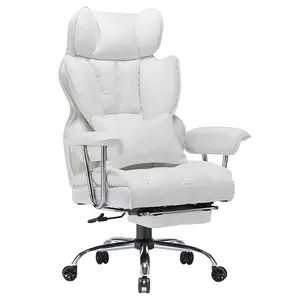 Büyük yüksek geri PU deri bilgisayar sandalyesi büyük boy süper rahat ofis koltuğu döner yönetici sandalyesi bel desteği ile beyaz