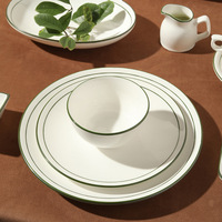 Service de vaisselle en céramique haut de gamme pour la maison et l'hôtellerie – Assiettes au design épuré pour soupes et bols de riz, idéal pour les dîners et les réceptions en restaurant