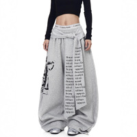 Pantalon de survêtement mi-long décontracté pour homme, style rétro urbain, avec imprimé lettres, à lacets, coupe superposée, coupe courbée, léger, pour printemps automne, coupe ample et jambe large