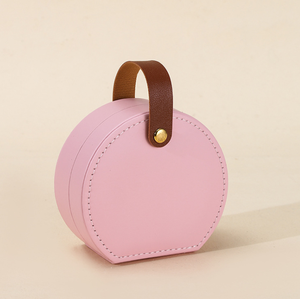 Multi-color PU Leather Travel Jewelry <b>Box</b> <b>Mini</b> Round <b>Jewellery</b> Organizer Case With Handle For Rings Earrings Necklaces Storage - Product Image 4