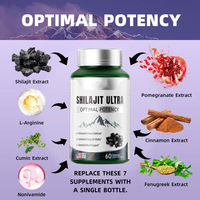 Capsules d'extrait de Shilajit en gros sous marque privée, 60 unités, pour l'énergie quotidienne et le bien-être immunitaire masculin, complément alimentaire OEM&ODM
