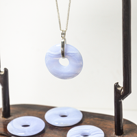 Pendentif en perles de forme donut en agate bleue de qualité supérieure, calcédoine, quartz, 30 mm, pour collier, fabrication chinoise, approvisionnement stable.