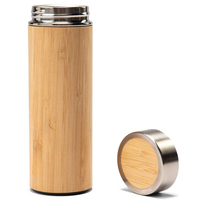 Botol termos teh 17oz, termos dinding ganda, terisolasi vakum Stainless Steel, botol air bambu uniseks, isolasi termal