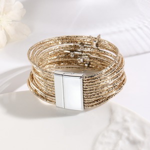 Wholesale Women's Multi Layer <b>Leather</b> <b>Bracelet</b> Gold Star Charm Magnetic Closure Fashion Jewelry - Product Image 3