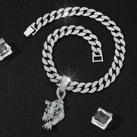 Chaîne Miami Hip Hop de 15 mm avec pendentif léopard en alliage et strass CZ complets, collier pour homme