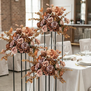 Fournitures de décoration de mariage : Centre de table bohème en terre cuite, arrangement floral haut de gamme avec roses en soie orange brûlé et herbe de la pampa - Product Image 2