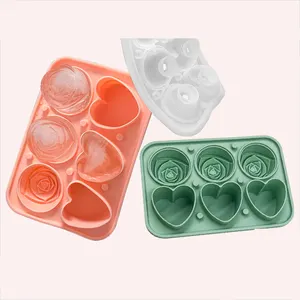 DD1542 Fun Silicone Ice Mold with Clear Funnel-type Lid Chilling Whiskey Cocktails Ice Ball Heart Shape Rose Ice Cube Mold