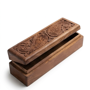 Natural Brown Carved Wood <b>Keepsake</b> <b>Box</b> Rectangle <b>Memory</b> Urn Pet Ashes Casket Storage Case Handmade Handcrafted High Finishing - Product Image 1