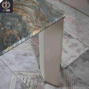 Bàn ăn bằng đá cẩm thạch hình chữ nhật hiện đại với chân đá tự nhiên và điểm nhấn vàng biệt thự sang trọng & thiết kế sử dụng khách sạn - Product Image 3