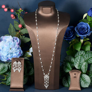 HIBRIDE lujo 2 uds suéter largo cadena joyería conjuntos para mujer Boda nupcial Cubic Zirconia Dubai fiesta Accesorios - Product Image 1