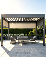 Pergola Bioclimatique en Aluminium 3x4 m Équipée de Portes en Verre, Éclairage LED, Design Écologique et Étanche pour Terrasse et Balcon