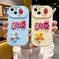 16PRO 3D fraise ours coque de téléphone souple tout compris housse de protection vague fenêtre coulissante pour Apple pour iPhone 12/11
