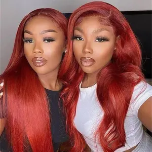 Wholesale Red Colored Wigs Brazilian Straight Human Hair Wig Transparent Swiss Hd Lace Front Human Hair Wigs Body Wave