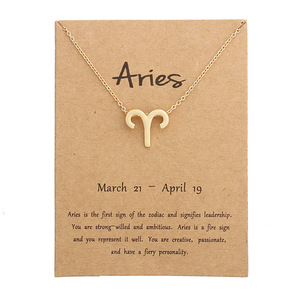 wholesale stainless steel 18K gold plated astrology horoscope charm custom Aries 12 zodiac pendants necklace women jewelry