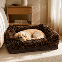 Canapé-lit pour animaux de compagnie en fausse fourrure léopard de luxe, housse amovible et lavable, lit orthopédique pour chien à haute résilience, support personnalisé, livraison directe