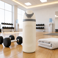 Bouteille d'eau sport en acier inoxydable blanc crème de 16 oz, isotherme sous vide, pour la gym, le fitness, gobelet portable de voyage avec bouchon à paille intégré