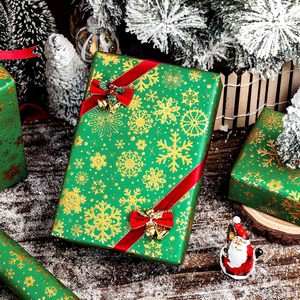 Green Christmas Wrapping Paper Roll 17in x 32.8ft Gold Foil Snowflakes Gift <b>Wrap</b> for Holiday Crafting - Product Image 2