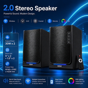 2.0 Stereo Desktop <b>Speakers</b> Wireless Bluetooth RGB <b>LED</b> Audio System with Remote Control and AUX Coaxial Input - Product Image 1