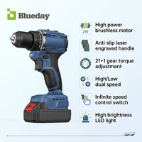 Perceuse-visseuse sans fil 21V sans balais, kit 2 vitesses, couple élevé, qualité industrielle 60N.m, mandrin 1/2, chargeur de batterie, pour perçage puissant