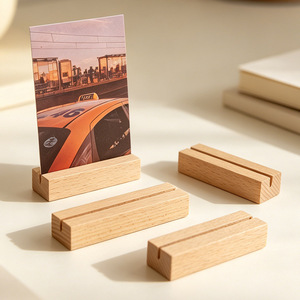 Wooden Card Holder Beechwood Business Card Stand Office Desk Organizer Note Display Rack - Product Image 1