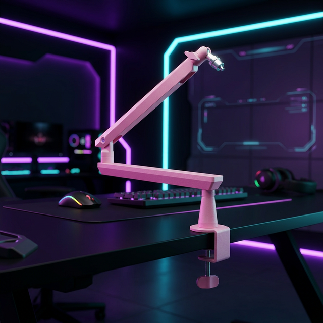 Pink Microphone Boom Arm Stand Adjustable Desk Mount 360° Rotating Aluminum Alloy Arm Cable Management for Podcast YouTube
