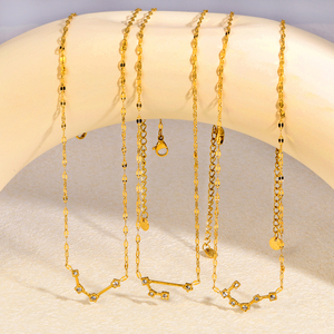 Collier tendance signes du zodiaque plaqué or 18 carats en stock pour femmes, vente en gros, bijoux en acier inoxydable 304 - Product Image 2