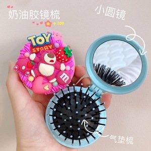 Toy Story Creamy Gel Mirror Comb Round Foldable Nylon Hairbrush For Detangling Hair With Mirror And <b>Cushion</b> <b>Pad</b> - Product Image 1