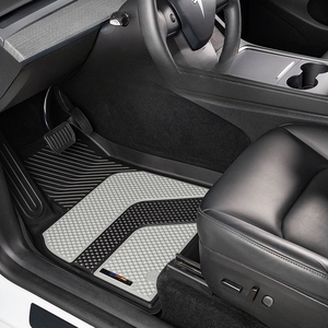 Alfombrilla de coche de cuero LICHI con logotipo de aleación personalizado moldeada por inyección de doble Color TPE 3 5 uds almohadilla de pie de coche para Tesla MODEL <span class=keywords><strong>Y</strong></span> - Product Image 1