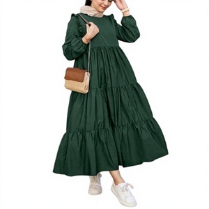 Robe longue en lin 100% pour femme, style rétro, col bateau, manches bouffantes, taille haute, coupe ample, grande ampleur, pour le quotidien, grande taille - Product Image 2