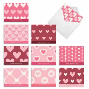 2024 tối giản màu hồng Ngày Valentine thẻ thiết lập với phong bì thanh lịch bao bì & Sản phẩm in ấn